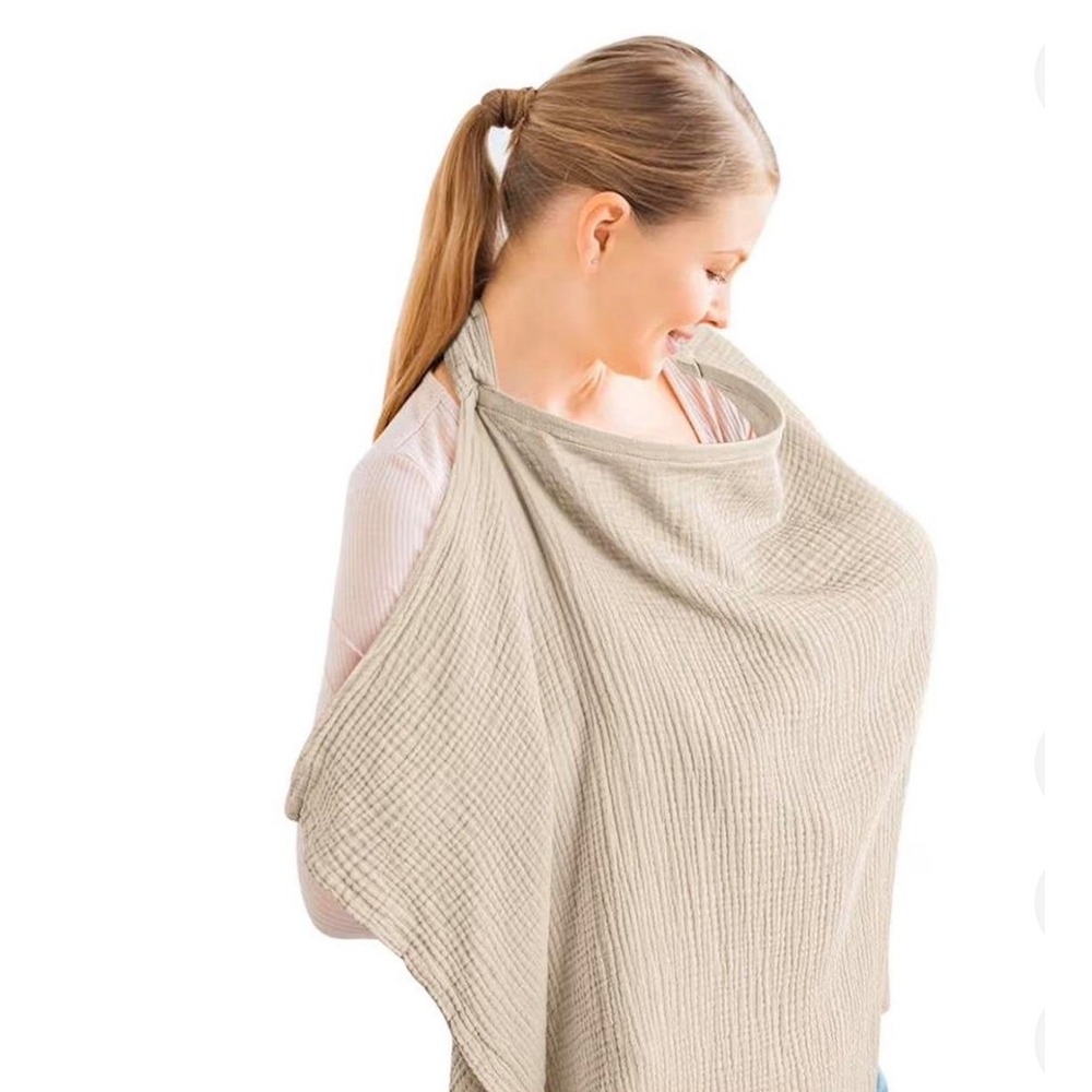 Cotton Muslin Nursing Cover Breastfeeding Apron Adjustable Buckle Tan Beige